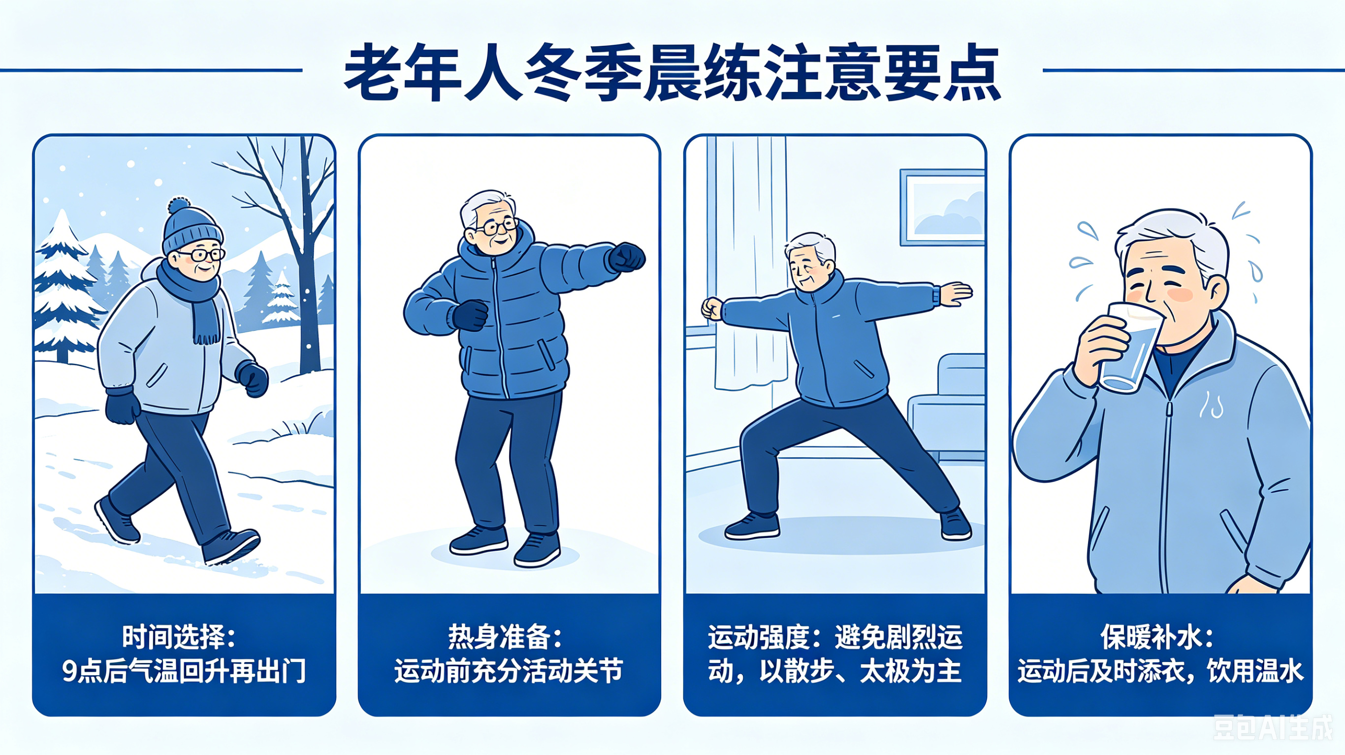 老年人冬季晨练注意的要点